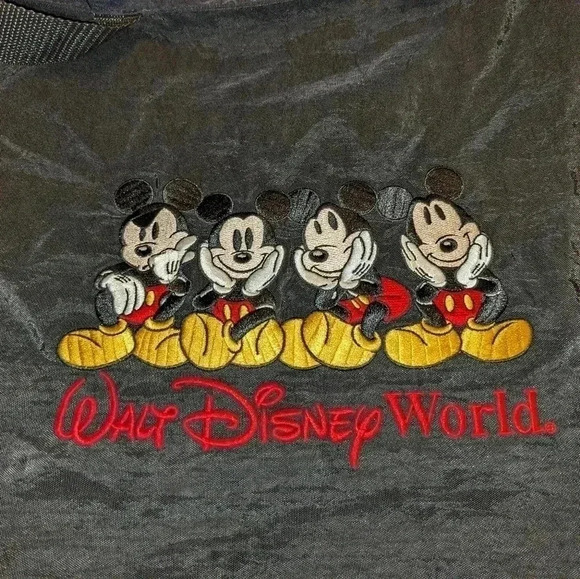 DISNEY '90s Vintage Embroidered Black Bag Mickey Mouse Nylon Bag - Picture 3 of 4